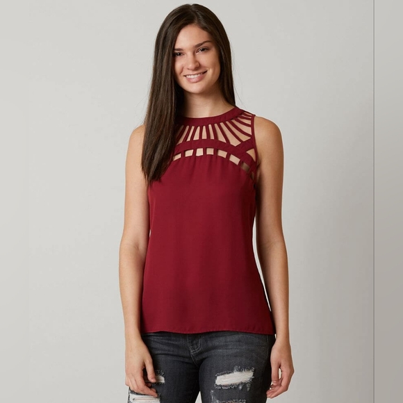 Red by BKE Buckle chiffon tanktop‎ red wine color XL - Picture 1 of 8